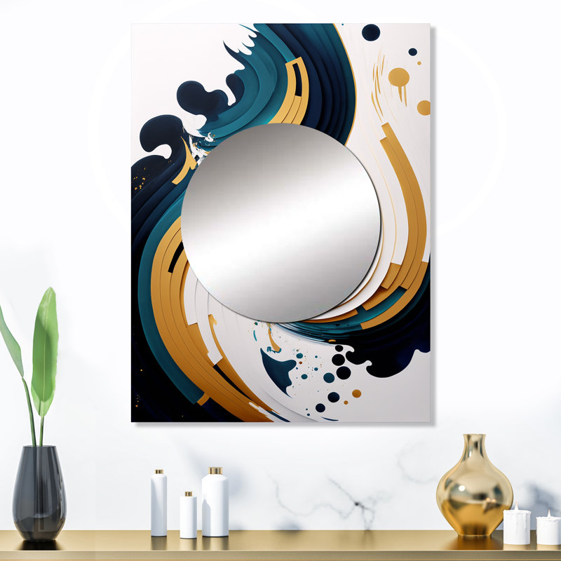 "Rodrico" bleu et or, art moderne abstrait, peinture VI - miroir mural décoratif abstrait, grand miroir moderne, impression sur métal