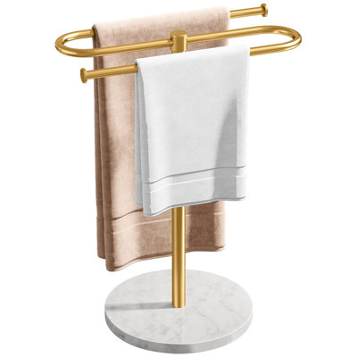 Hand Towel Holder for Bathroom Countertop with Marble Base, S-Shape Towel Stand Holds 2 Towels, Rust-Proof Stainless Steel Towel Rack for Kitchen, (Gold)