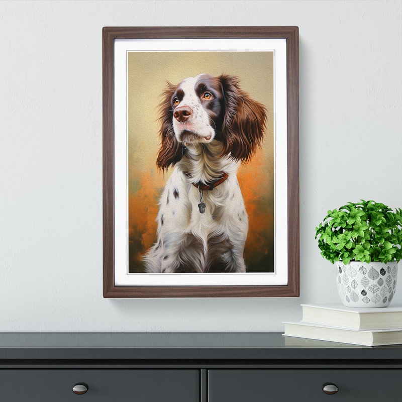English Springer Spaniel Realism - Single Picture Frame Print on Wood, 64cm H x 46cm W x 2cm D, Walnut