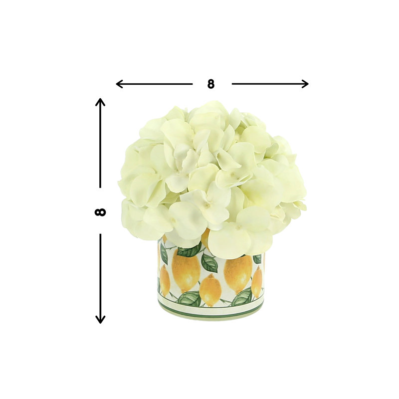 Hydrangea In A Ceramic Label Pot, White/Yellow