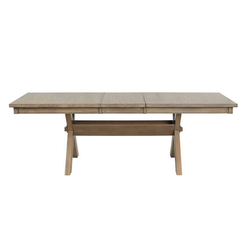 Veliz Wood Trestle Extendable Dining Table With Leaf, Glazed Pine Brown