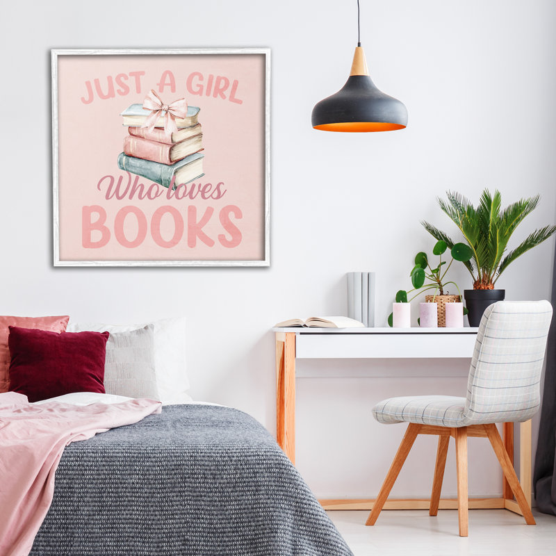 «Reader Girl Who Loves», giclée, conception par Kim Allen, H 24 po x l 24 po, Estampe numérique encadrée blanc bord de mer