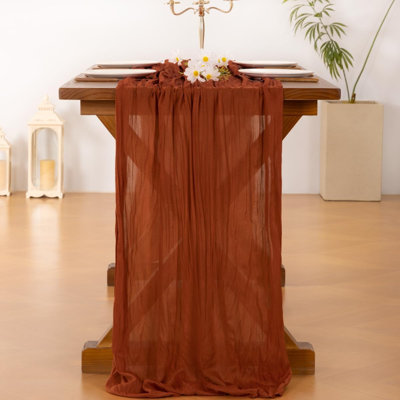 Chemin de table en gaze de style champêtre, couleur terre cuite, 10 pièces, 3 m (10 pi), idéal pour une décoration automnale bohème (mariage, anniversaire, fête). Parfait pour une fête prénatale, un enterrement de vie de jeune fille ou toute autre occasion.