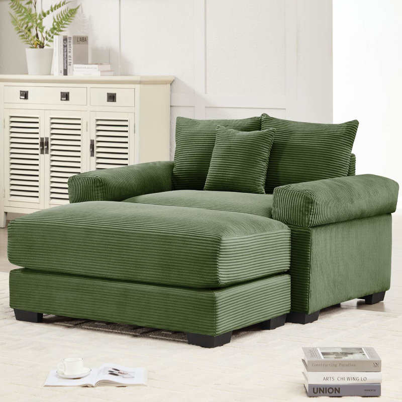 Canapé rembourré en velours côtelé avec repose-pieds, Vert