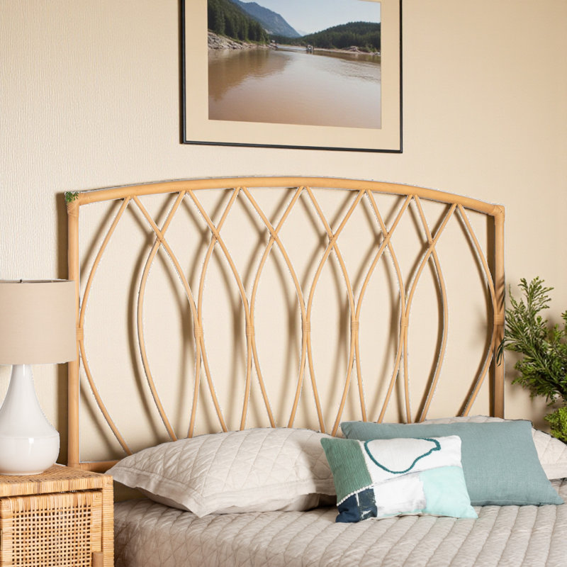 Grande tête de lit murale en rotin brun naturel Courant, H 34,13 po x l 63,52 po x P 1,84 po