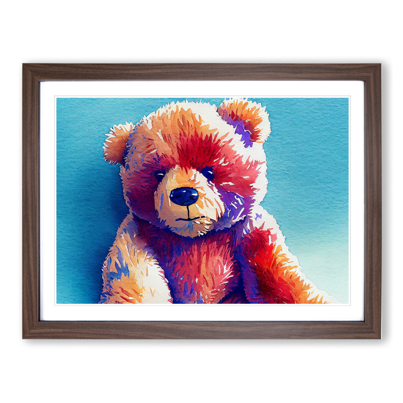 Cute Teddy Bear - Framed Print, 46cm H x 64cm W x 2cm D, Walnut