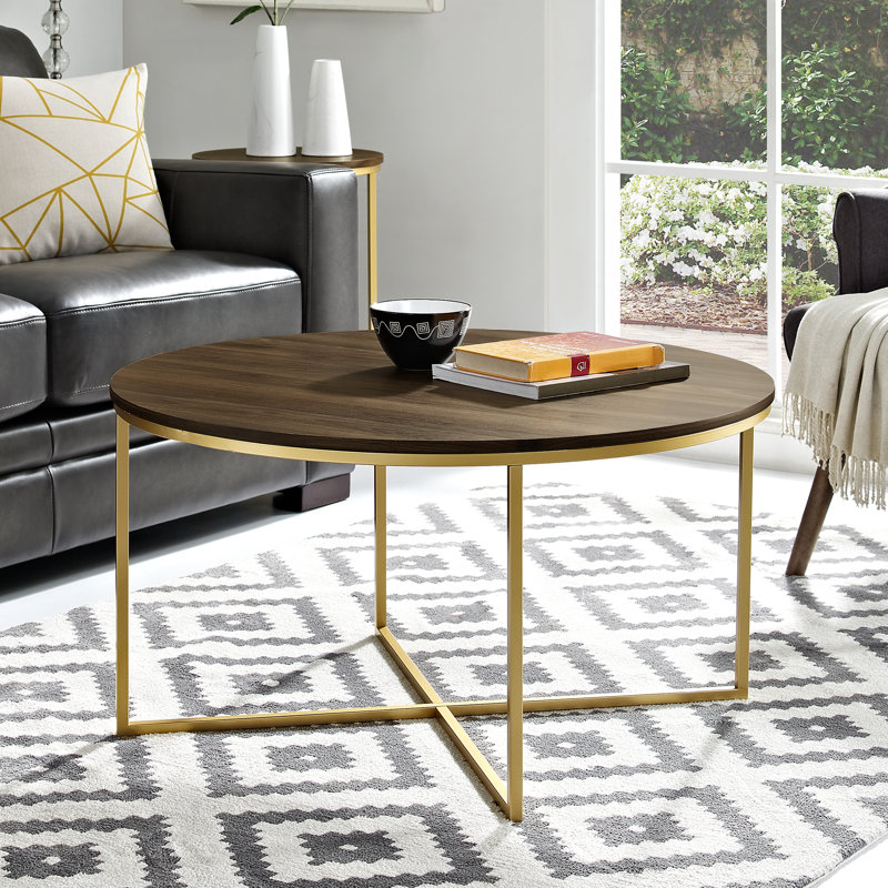 Wasser Cross Legs Coffee Table, Dark Walnut, Gold