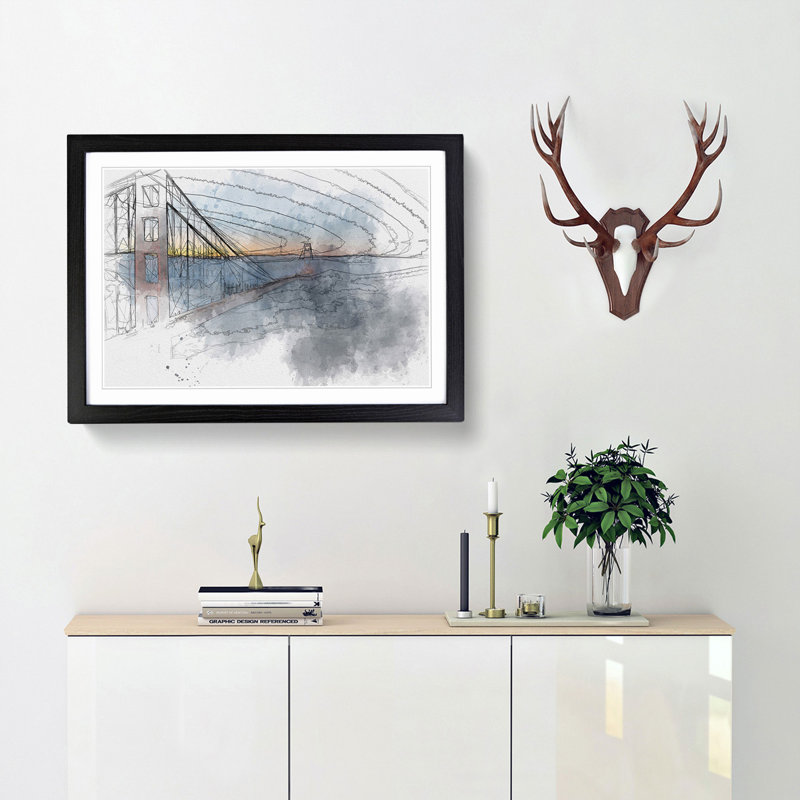 The Golden Gate Bridge in Abstract - Picture Frame Graphic Art Print, 62cm H x 87cm W x 2cm D, Black Framed