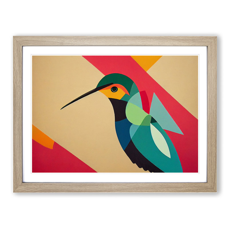 Hummingbird Abstract - Single Picture Frame Print, 46cm H x 64cm W x 2cm D, Oak