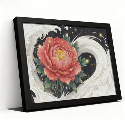 Pivoine fleur avec fond cosmique, reproduction d'art sur toile tendue sur toile, ensemble de 1