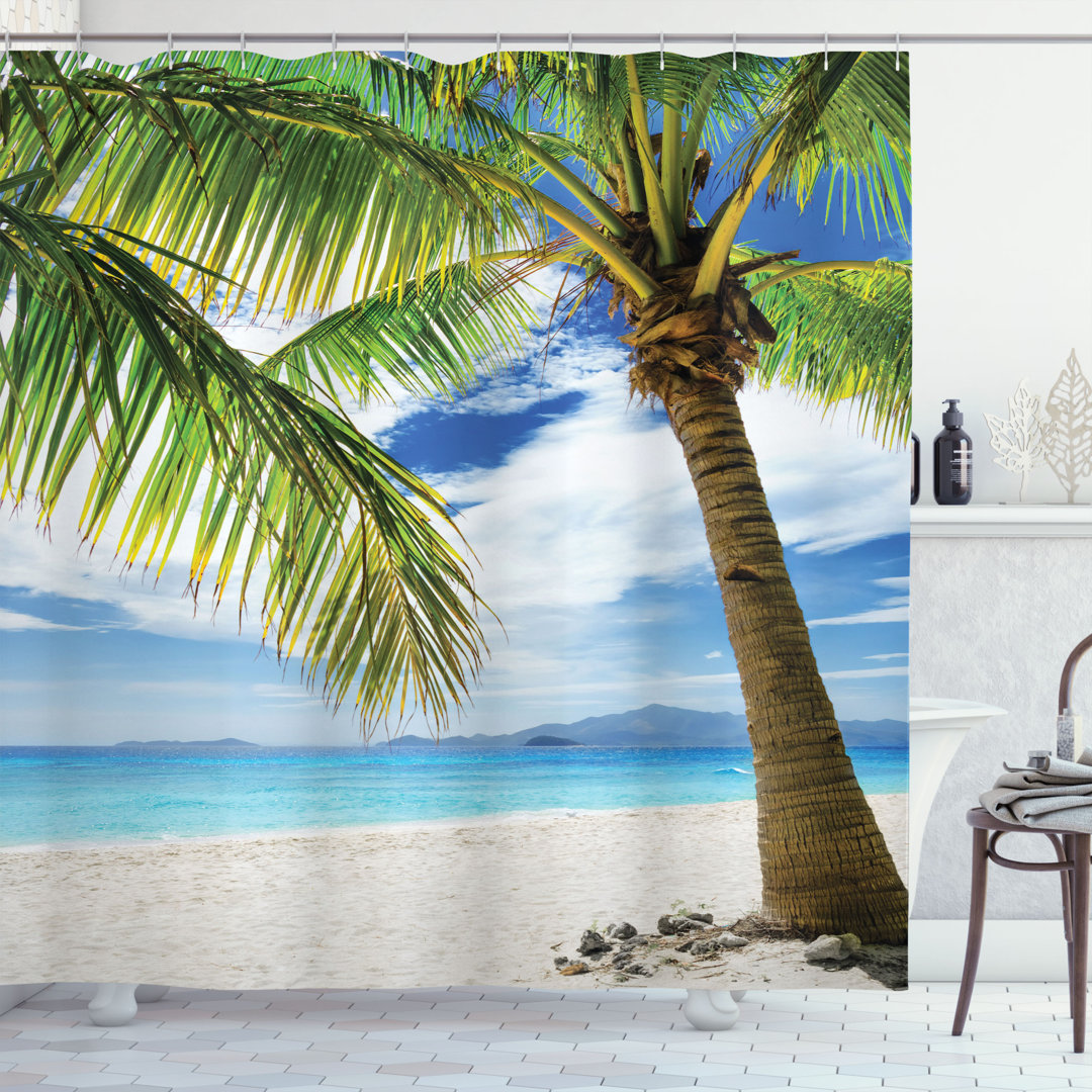 Lonely Palm Tree Shower Curtain Set + Hooks East Urban Home 