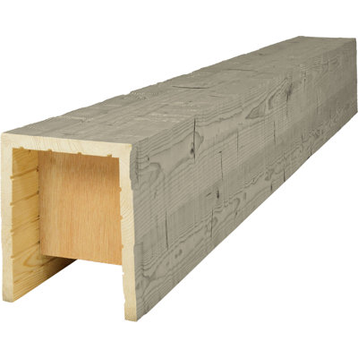 AmeriCraft Wood Hand Hewn Beam, 3-Sided (U-Beam), 3 1/2"W x 5 1/2"H x 192"L, Weathered Grey Finish, Stain Grade Pine