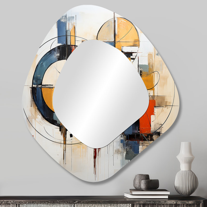 Colorful Mid Century Abstract Fusion I - Midcentury Modern Asymmetrical Large Mirror, Modern Irregular Shape Decorative Wall Mirror, Printed Metal Art