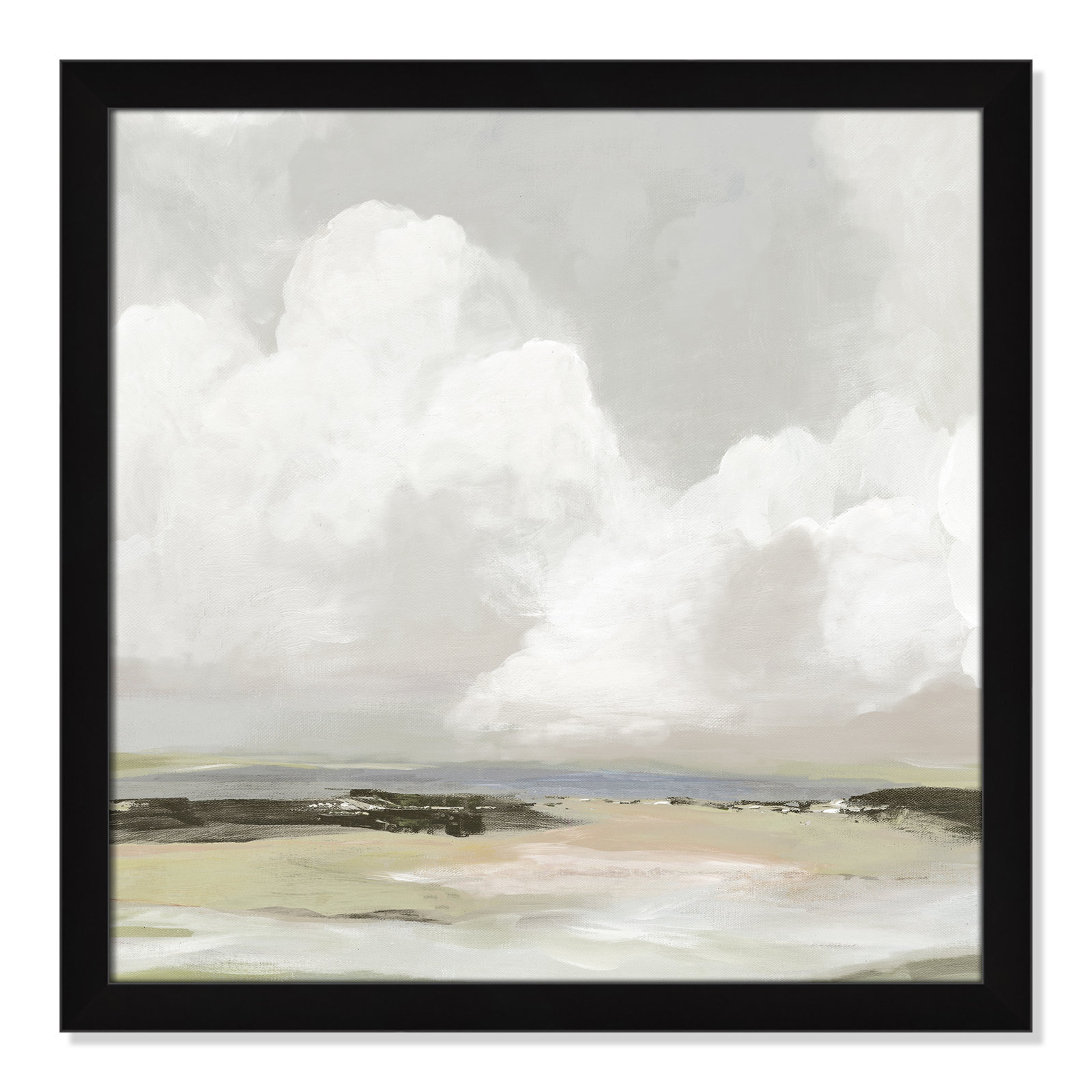 Soft Clouds - Picture Frame Painting Print, 24.5" H x 24.5" W x 1.12" D, Black Framed