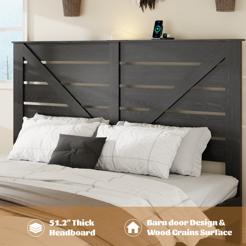 King Bed Frame Headboard , Wood Platform Bed Frame , Noise Free,No Box Spring Needed And Easy Assembly Tool,Large Under Bed Storage, Black