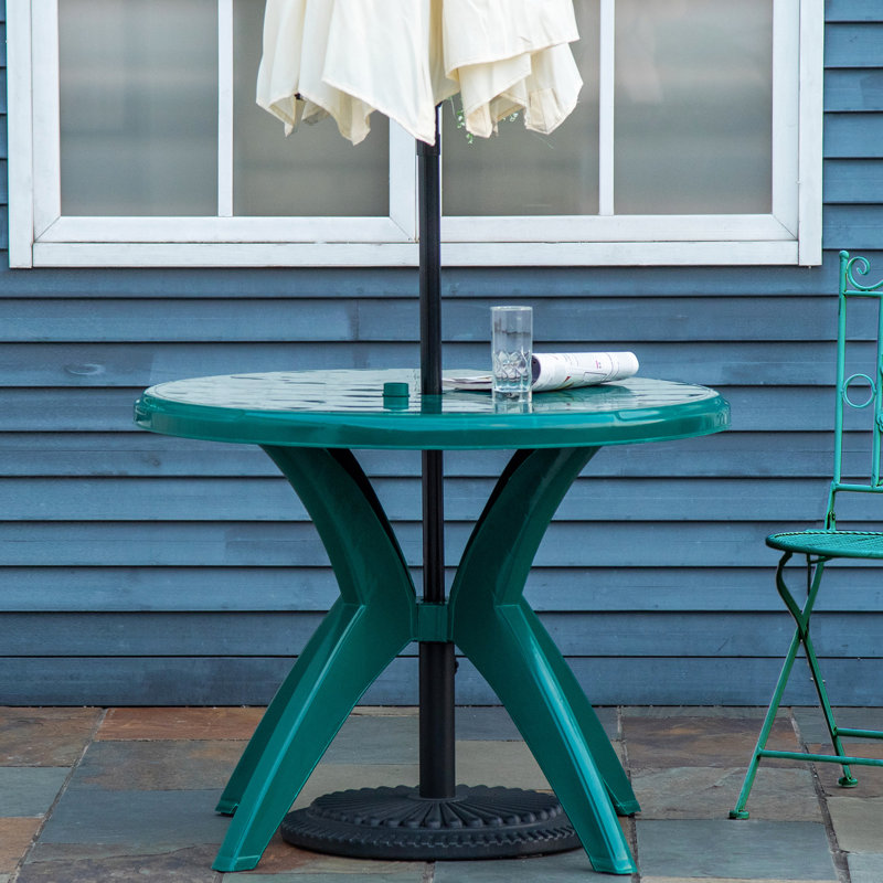 Table de patio ronde en plastique avec trou pour parasol 37,02 po pour bistro d'extérieur