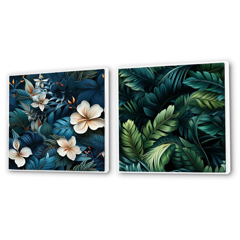 Ohiowa - Ensemble de 2 collages floraux carrés, Cadre flottant blanc, H 36 po x l 73 po