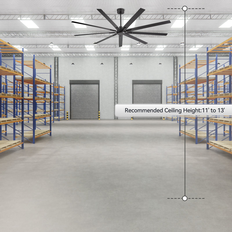 84 Inch Industrial DC Motor Ceiling Fan, Large Ceiling Fan With 8 Reversible Blades, 3 Downrods, 6-Speed Remote Control, Home Or Commercial Ceiling Fans For Porch/Garage/Shop, Black