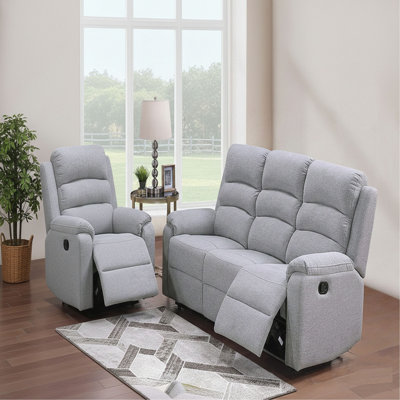 Modern 2Pc Living Room Set 1X Sofa 1X Recliner Vertical Tufting Cushion Backrest Padded Armrest And Backrest Sincere Bone Finish Primary Living Room Furniture