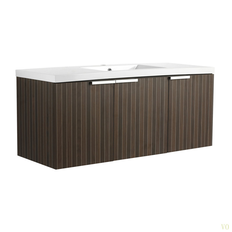 Armoire de salle de bain 48 po avec lavabo en résine, portes à fermeture douce, conception à fixation flottante