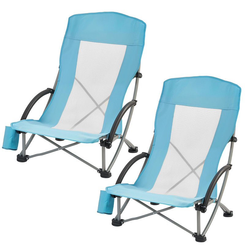 Folding Beach Chair, High Back Camping Chairs for Adults, with Cup Pocket, Mesh Back, Carry Bag, Portable Extra Wide Seat Chair 330 lbs Heavy Duty Support, for Outdoor, Camp, Light Blue