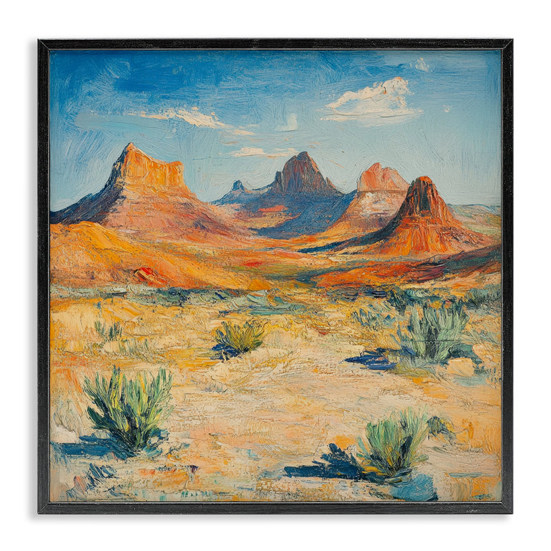Montagnes du désert, estampe numérique, conception de Petal Prints Design, Giclée encadrée noir minuit, H 24 po x l 24 po