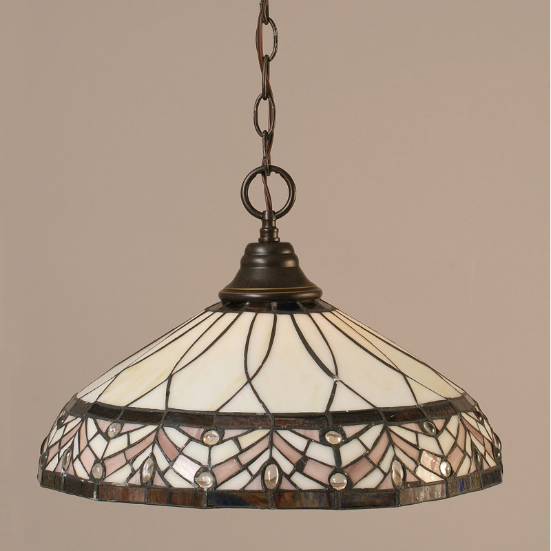 Chain Hung Pendant Shown In Dark Granite Finish With 16" Royal Merlot Art Glass