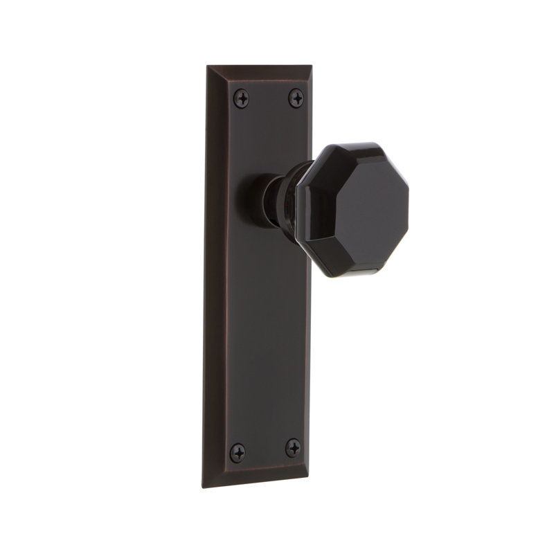 Plaque New York avec bouton de porte Waldorf noir, Bronze intemporel, 2 3/4 po