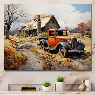 Coral Pickup Truck Road Legends II - Transportation Wall Art Living Room