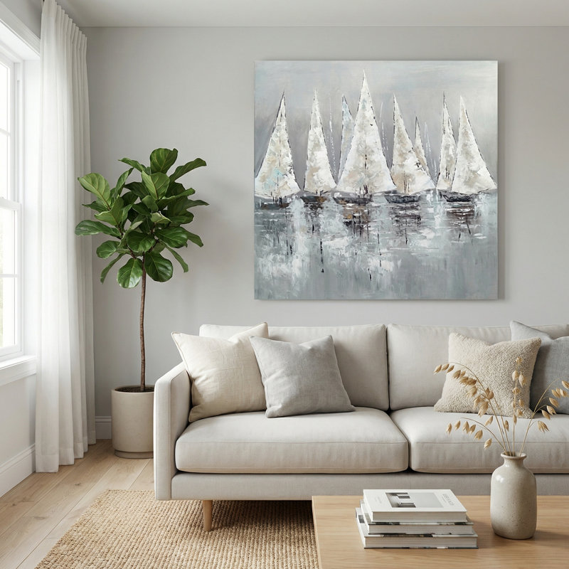 Pacific Sails Coastal Sailboat Framed Canvas Art