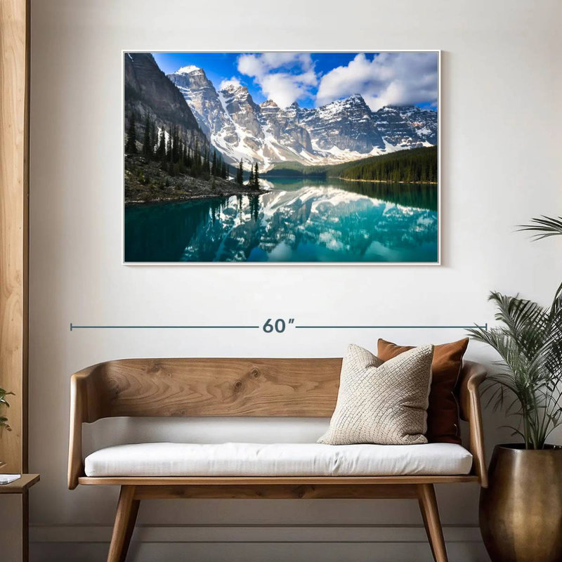 Reflet de la montagne, 46 po x 31 po, Cadre flottant blanc
