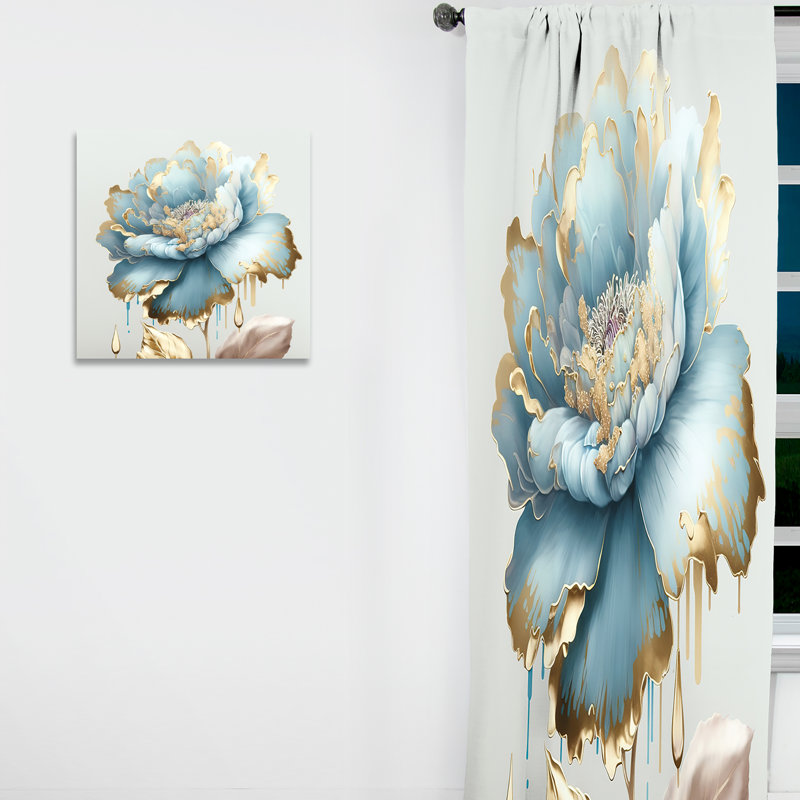 Rideau occultant Chic Blue Blooming Flower III - Floral, L 52 po x L 120 po