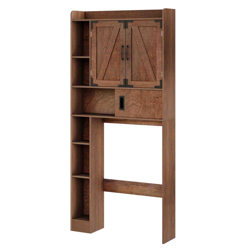 Over The Toilet Storage Cabinet with with Barn Doors, Walnut