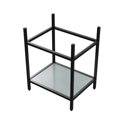 Meuble-lavabo autoportant ASO de 24 po, structure en acier inoxydable avec pattes réglables, étagères en verre trempé mat, sans lavabo, couleur noire