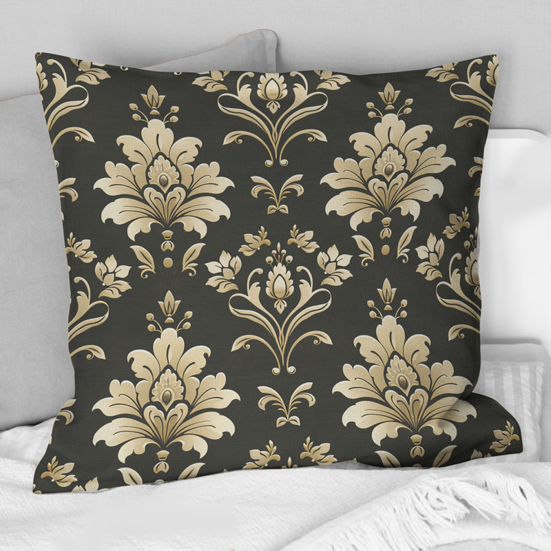 Coussin décoratif moderne brun et beige à motif damassé IV, H 16 po x l 16 po