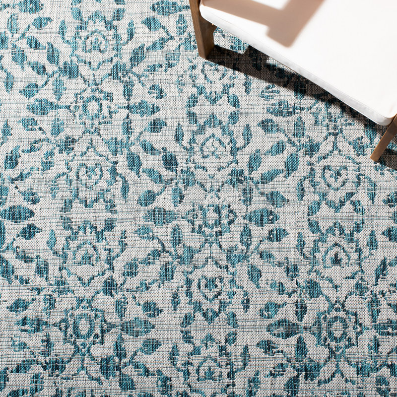 Tapis d'intérieur / extérieur gris / bleu Stolz, Rectangle 4 pi x 5 pi 7 po