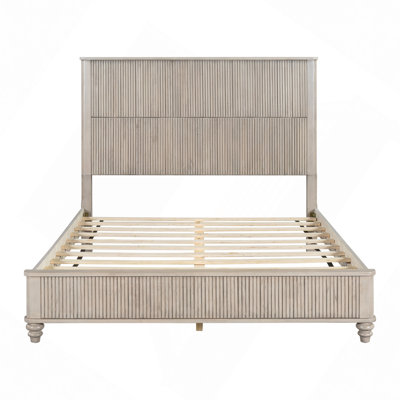 Cadre de lit en bois massif, cadre de lit plateforme grand avec tête de lit, grand lit en bois naturel, aucun sommier nécessaire