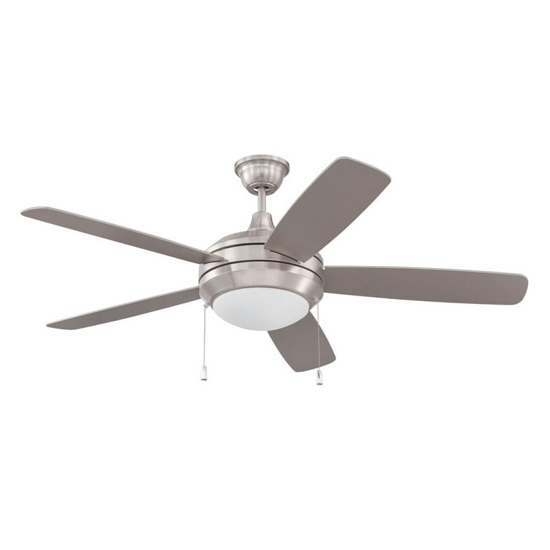 Helios Ceiling Fan with LED Lights, White Frost, Stainless Steel with Brushed Nickel Blades