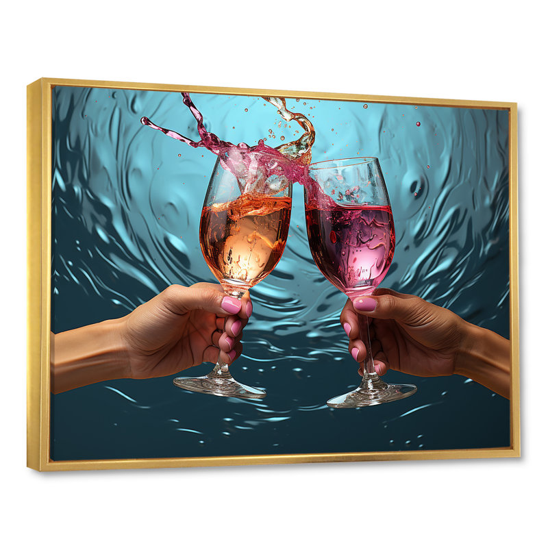 «Whimsical Cheers I», reproduction sur toile, Cadre flottant doré, H 30 po x l 40 po x P 1,5 po