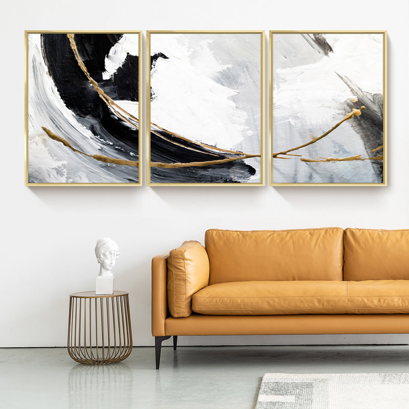 Abstrait, art mural encadré - ensemble de 3 reproductions encadrées en aluminium sur toile, décoration murale pour le salon, la chambre et la salle de bain