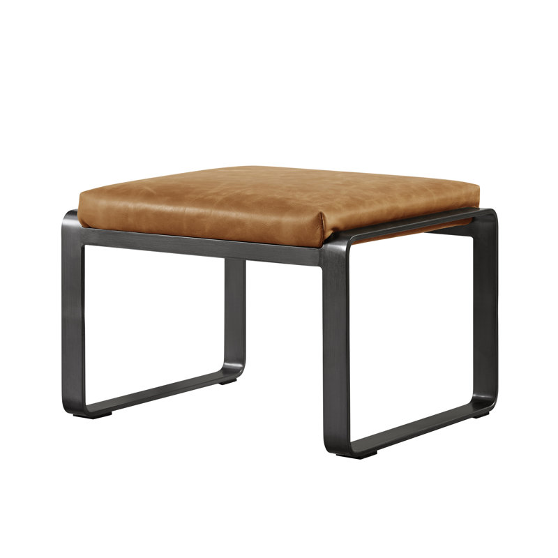 Biorte 19.69'' W Top Grain Genuine Leather Rectangle Ottoman with Metal Base, Lightbrown