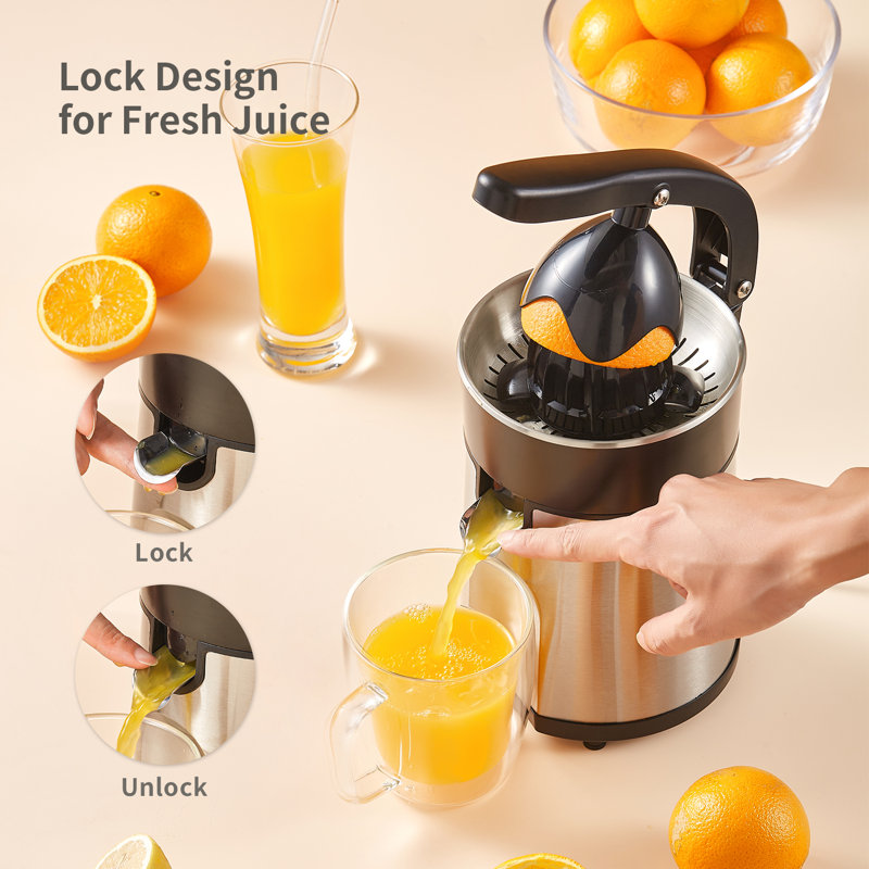 Electric Citrus Juicer, Easy Press Orange Juice Squeezer for Orange, Lemon, and Grapefruit, with Two Interchangeable Cones, Brushed Stainless Steel (240V)