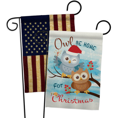 Ensemble de 2 drapeaux de jardin à 2 côtés en polyester 19 po x 13 po 2 pièces hibou xmas impressions
