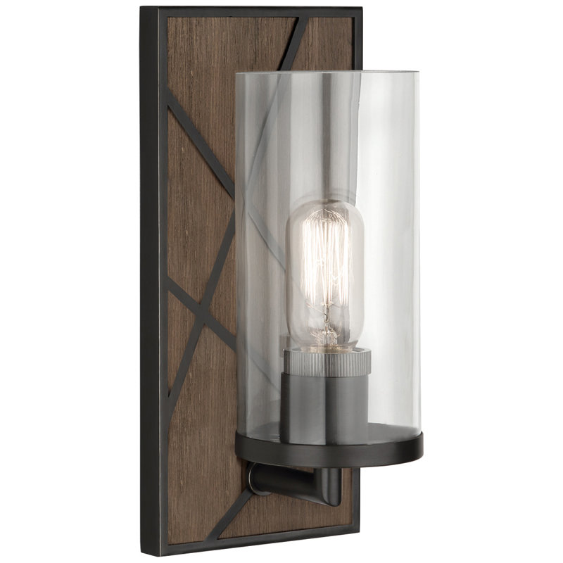 Bond 1 - Light Armed Sconce, Smoked Walnut/Deep Patina Bronze, White Glass