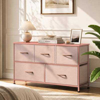 Commode à 5 tiroirs de 39,1 po de largeur pour la chambre à coucher, unité de rangement avec structure en acier robuste, meuble télé avec commode en bois, commode, salon