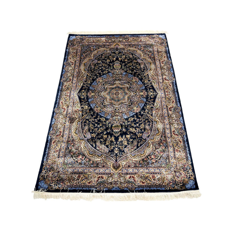 Tapis turc bleu marine et ivoire 3x5