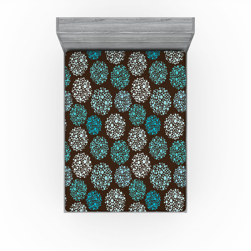 Drap-housse Ambesonne, paquet de 2, Drap-housse grand, Brun / turquoise / pois blancs