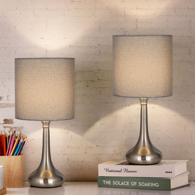 Bedside Table Lamps Line Fabric Lampshade Metal Lamp Base