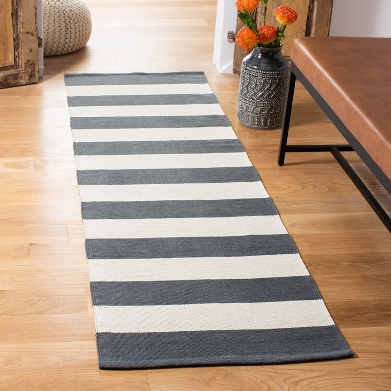 Tapis gris / ivoire en coton tissé à plat à la main Parik, Tapis de couloir 2 pi 3 po x 9 pi
