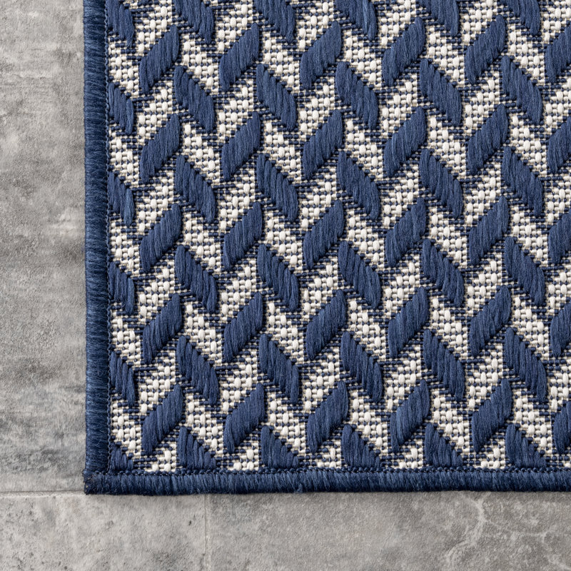 Malaya Herringbone Power Loom Indoor/Outdoor Rug, Rectangle 2' x 3', Navy Blue